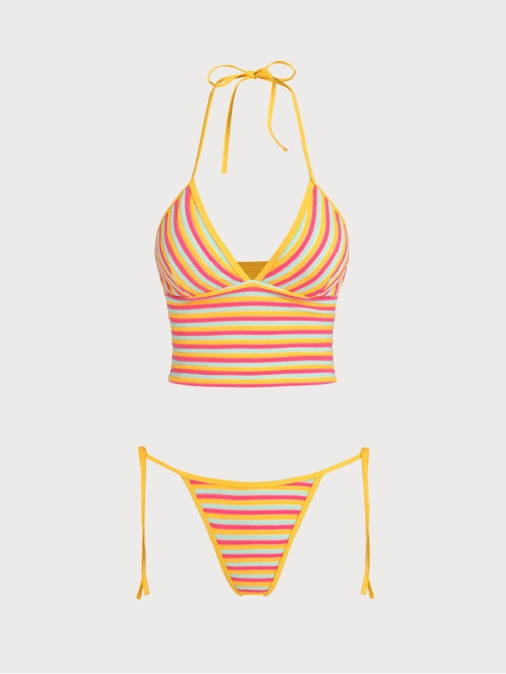 Striped Yellow Halter Bikini Set